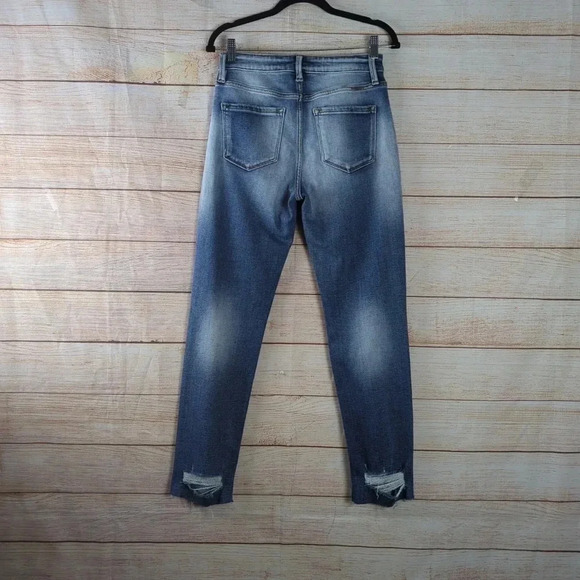Kancan Women's Size 7/27 Kaly Highrise Slim St Leg Distressed Blue Stretchy Jean - Picture 7 of 14